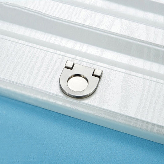 Brushed metal hidden buckle drawer handle with circular cutout, inset mount