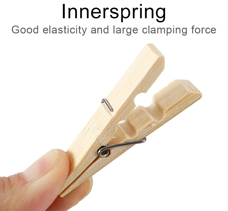 Bamboo clothes peg clip with inner spring and hinged metal clamp mechanism