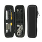 Dark zipper cable storage case with compartments for cables, chargers, and small accessories