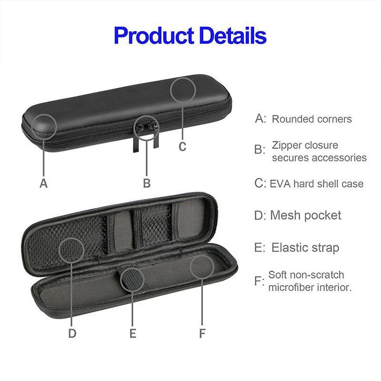 Dark hard-shell cable case with zipper, mesh pocket, and elastic strap interior