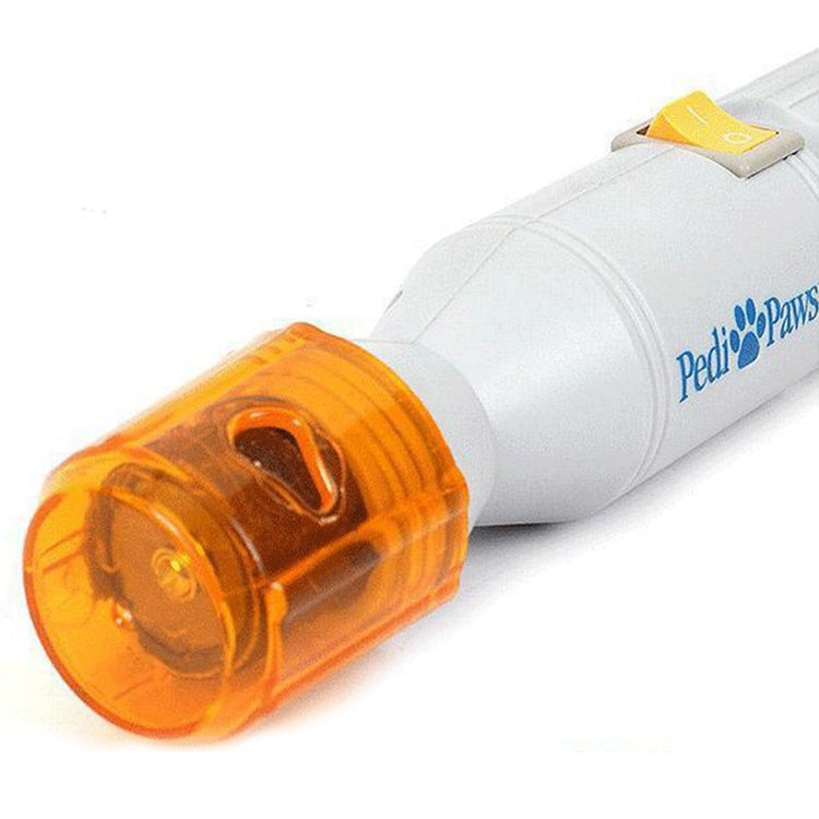 Orange transparent grinding head on white electric pet nail grinder