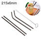 Reusable stainless steel straw set with cleaner brush, 215x6mm, black straws