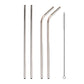 Four silver stainless steel drinking straws with matching cleaning brush