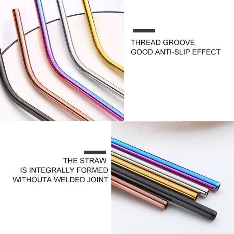 Reusable stainless steel drinking straws set with anti-slip grooves in assorted metallic finishes