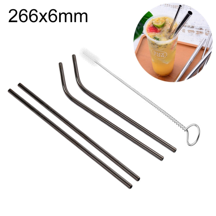 Reusable stainless steel drinking straw set with cleaning brush, 4 straws, black finish