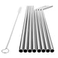 Set of stainless steel drinking straws with cleaning brush, silver tone