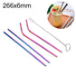 Set of four rainbow finish reusable drinking straws with included cleaning brush
