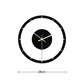 Round wall clock with black rim and clear face, black center disc, gold hands; 28cm