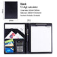 Black leather document folder set with calculator and memo pad, flat layout view