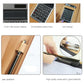 Tan leather document folder details: calculator keys and pen holder close-up