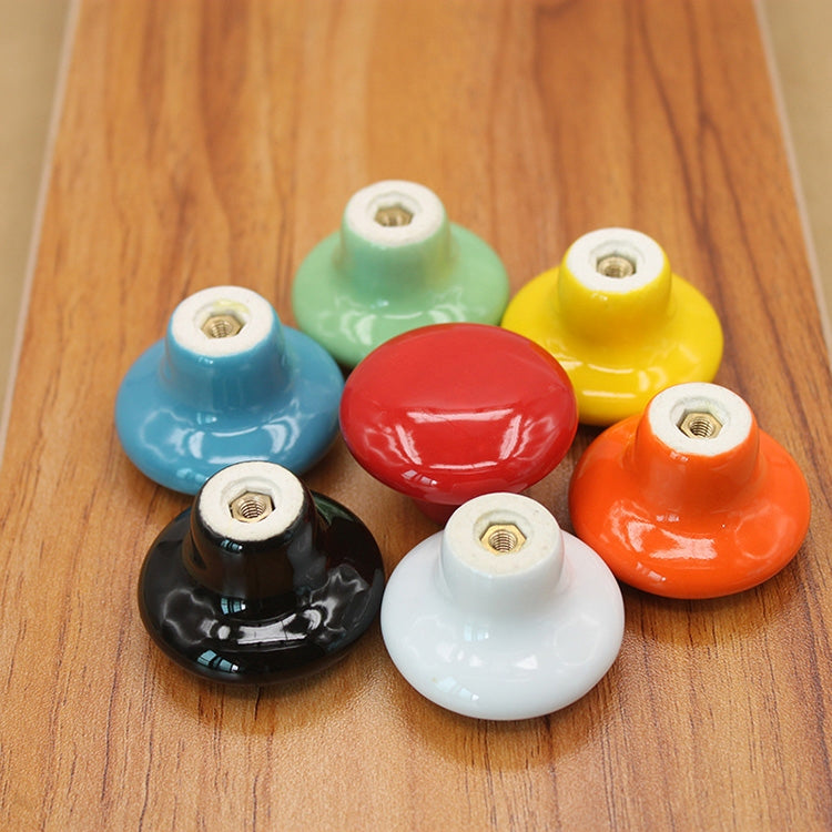 Glazed ceramic cabinet drawer knobs set in blue, green, red, yellow, orange, black, white