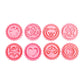 Pink round cookie cutters with 8 cartoon faces and hearts, assorted set