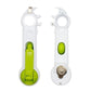 7-in-1 can and bottle opener tool, white body with lime green lever and opener head