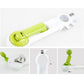 7-in-1 can opener tool with lime green wheel and white handle, metal punch tip