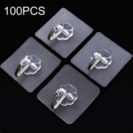 Transparent adhesive wall hook with metal J hook and flower-shaped pad