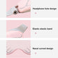 Pink eye mask showing headphone-hole port detail and gray elastic head strap