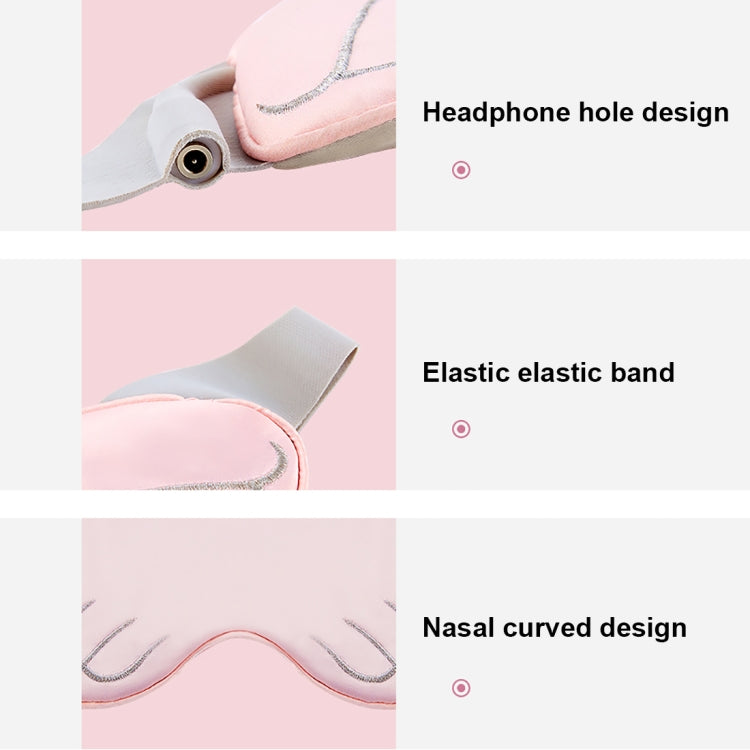 Pink eye mask showing headphone-hole port detail and gray elastic head strap