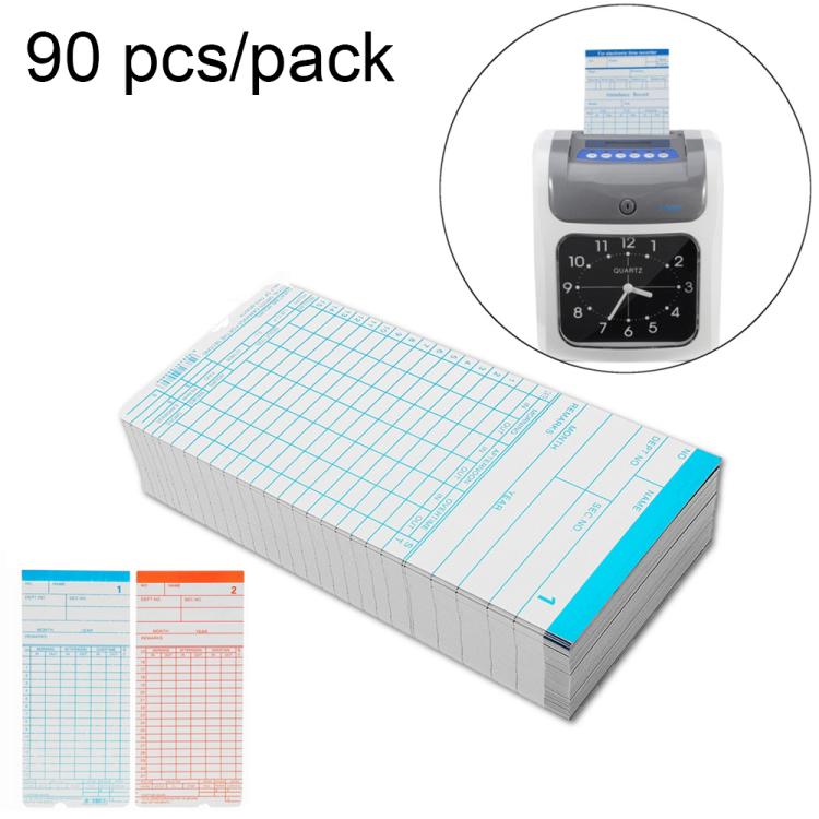 Pack of 90 paper time cards, blue grid sheets with orange accent tab