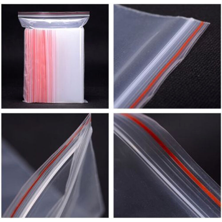 Clear PE self-sealing zip lock packaging bags, close-up zipper seal edge