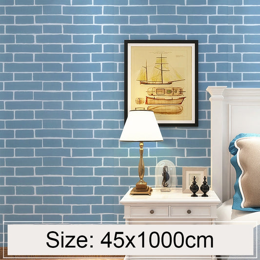 Blue 3D brick-pattern waterproof wallpaper roll for wall decor, self-adhesive