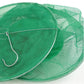 Close-up of green mesh automatic fly cage frame and hanging hook wire