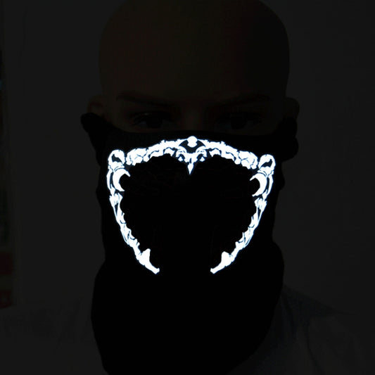 Black LED Halloween face mask with glowing white mouth graphic