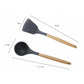 Silicone ladle and spoon spatula with wooden handles, black heads