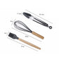 Silicone whisk and silicone spatulas with wooden handles, non-stick cooking tools