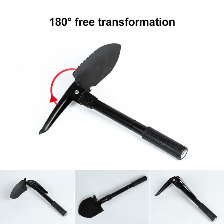 Folding shovel with pivoting spade blade, extended for digging