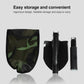 Folding shovel set with green camouflage storage bag and two blade attachments