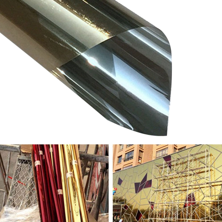 Silver reflective one way privacy glass film roll, curved edge detail