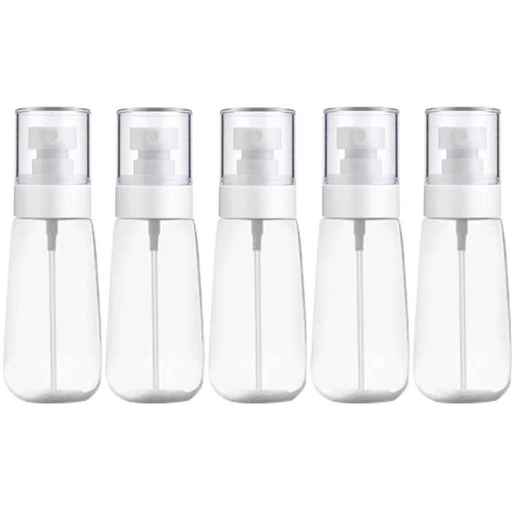 Set of 10 transparent spray bottles with white fine-mist nozzles, empty