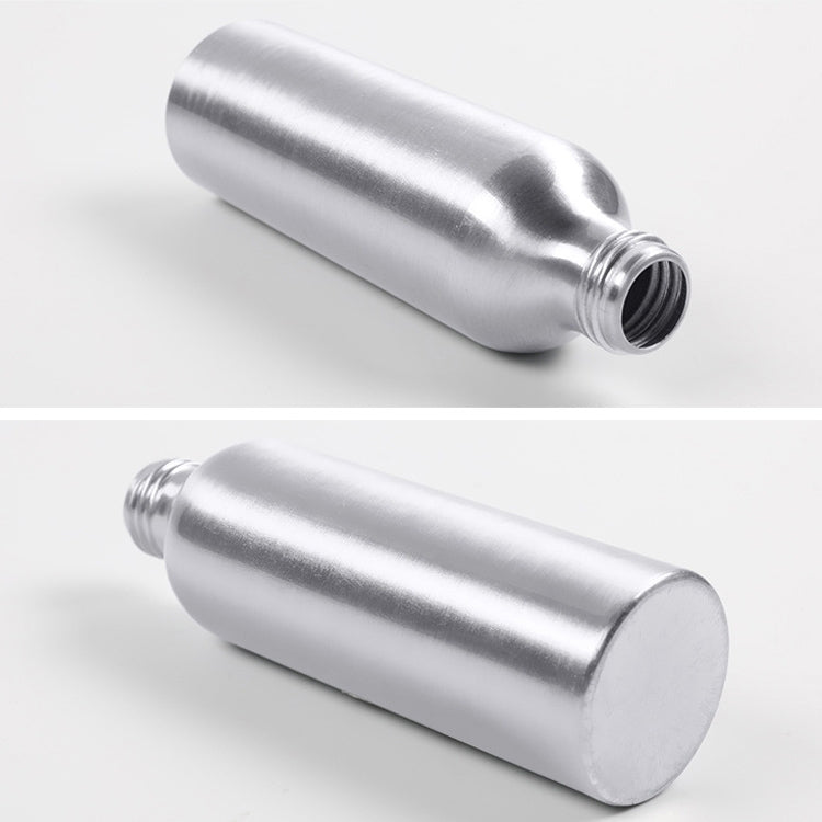 Aluminum fine-mist atomizer bottle, angled view showing threaded neck opening