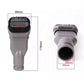 Compact grey vacuum brush head with black bristles and round opening, close-up