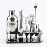 18-in-1 cocktail shaker tool set with stainless shaker bottle and tool tray