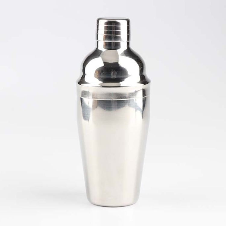 Stainless cocktail shaker bottle with polished top and smooth cylindrical body