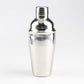 Stainless steel cocktail shaker bottle with polished finish and top cap