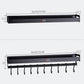 Black wall hanging kitchen rack measurement diagram with shelf depth and six hooks