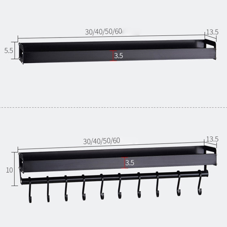 Black wall rack size diagram with 30–60 cm length options and 10 cm depth