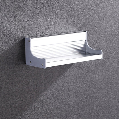 Wall-mounted aluminum condiment rack with front guard and slotted holder, white finish
