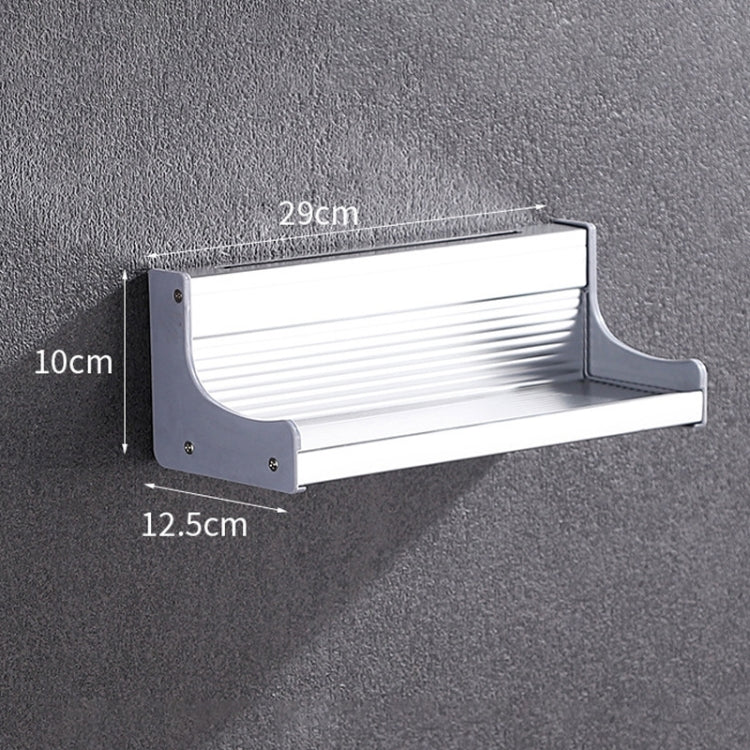 Wall-mounted aluminum condiment rack with 29 cm length and 10 cm height, side brackets