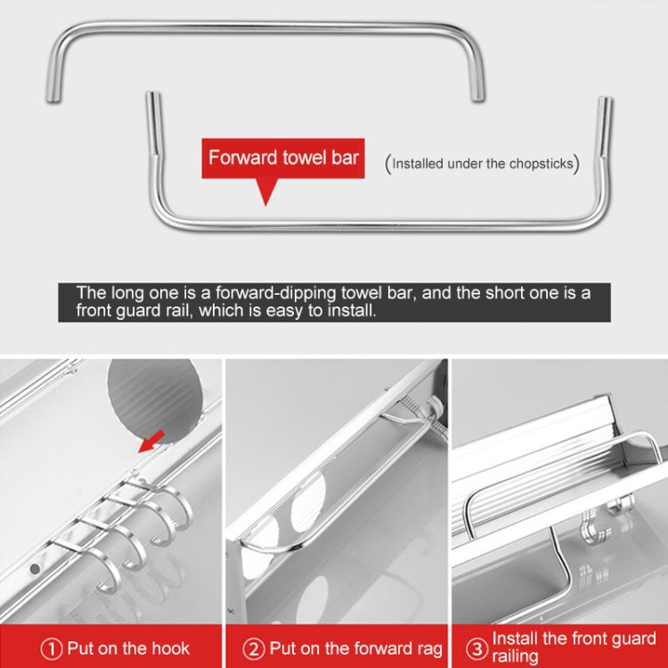 Aluminum forward towel bar with short front guard rail for wall-mounted storage
