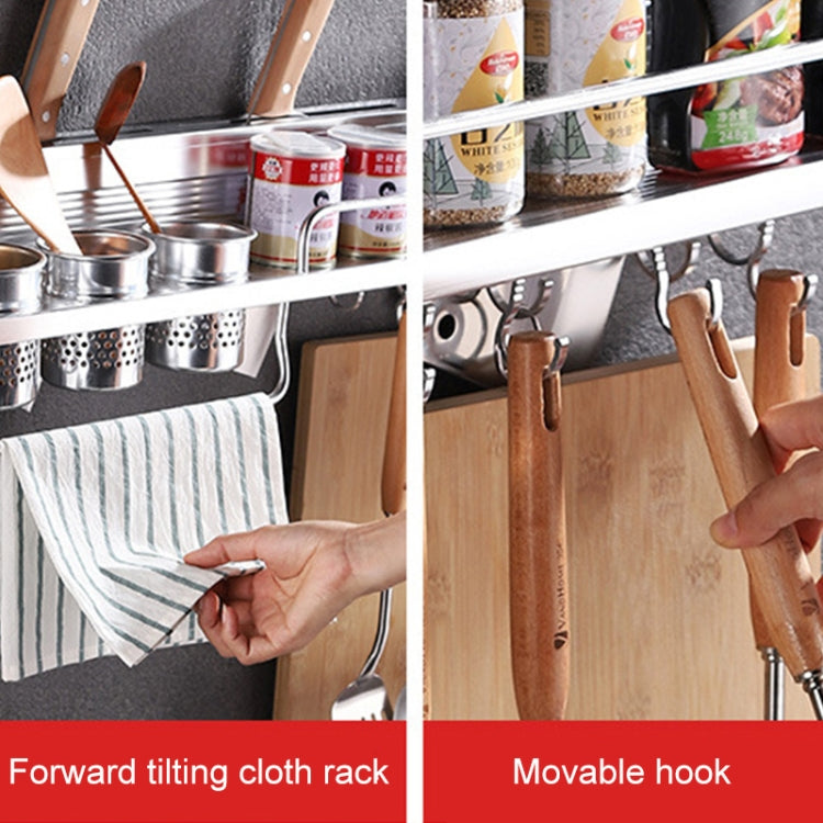 Wall rack with stainless cup holders, forward-tilt cloth rack bar, and movable hooks