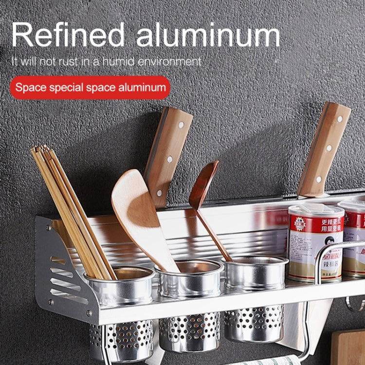 Aluminum condiment rack with stainless cup holders and vertical utensil slots