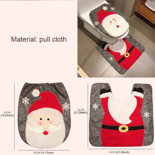 Snowman 2-in-1 toilet set, gray fabric toilet rug with red outfit and white beard