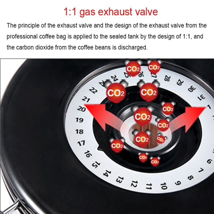 Black storage container lid with CO2 vent valve and numbered exhaust dial