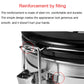 Black stainless steel rim reinforcement and latch hardware on storage container
