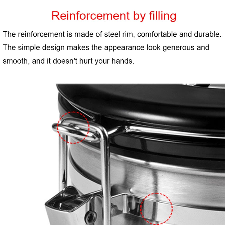 Black stainless steel rim reinforcement and latch hardware on storage container