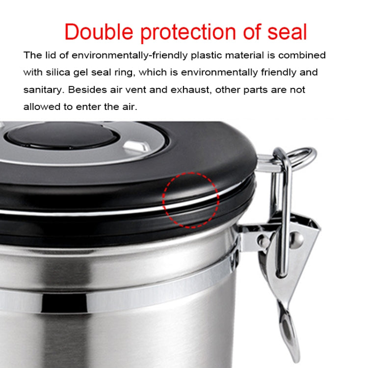 Black and silver stainless steel storage container with seal ring around lid