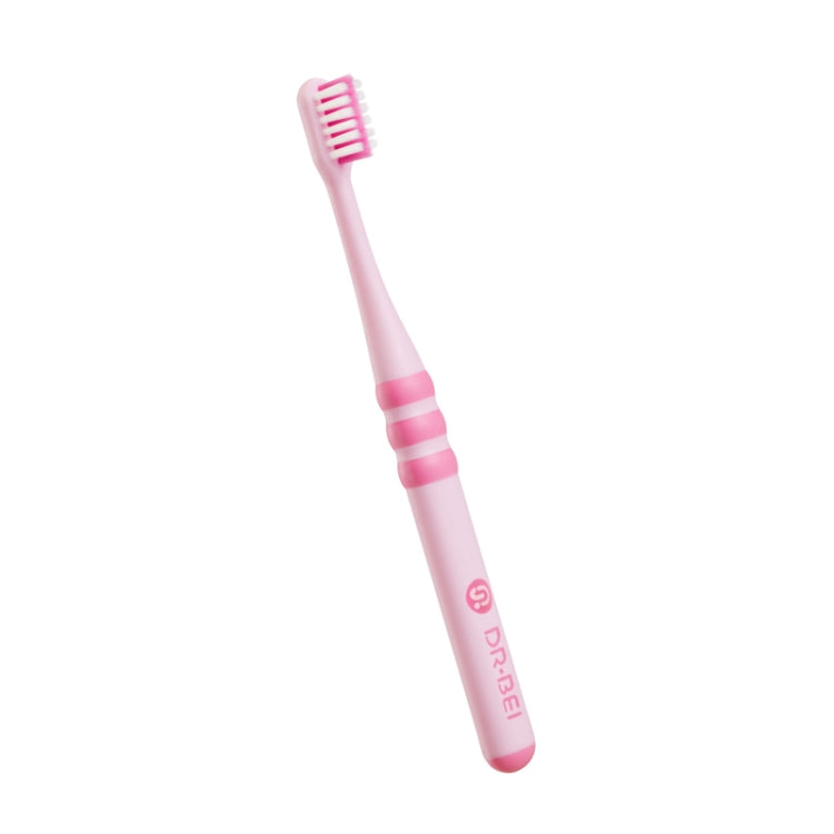 Pink children soft toothbrush with cushioned bristles and striped handle